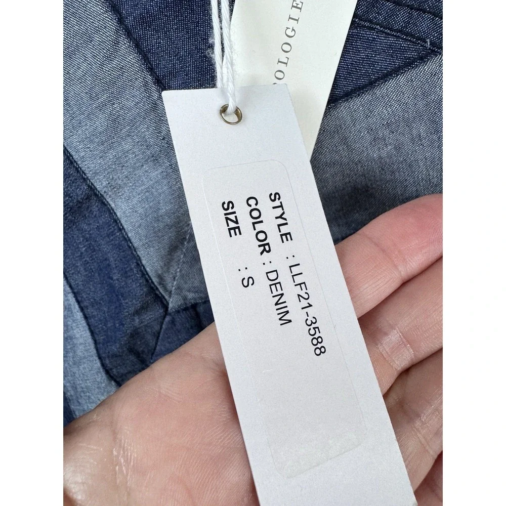 Anthropologie x‎ Love the Label Smocked Puff-Sleeve Blouse Top S Denim Blue Boho - Picture 7 of 12